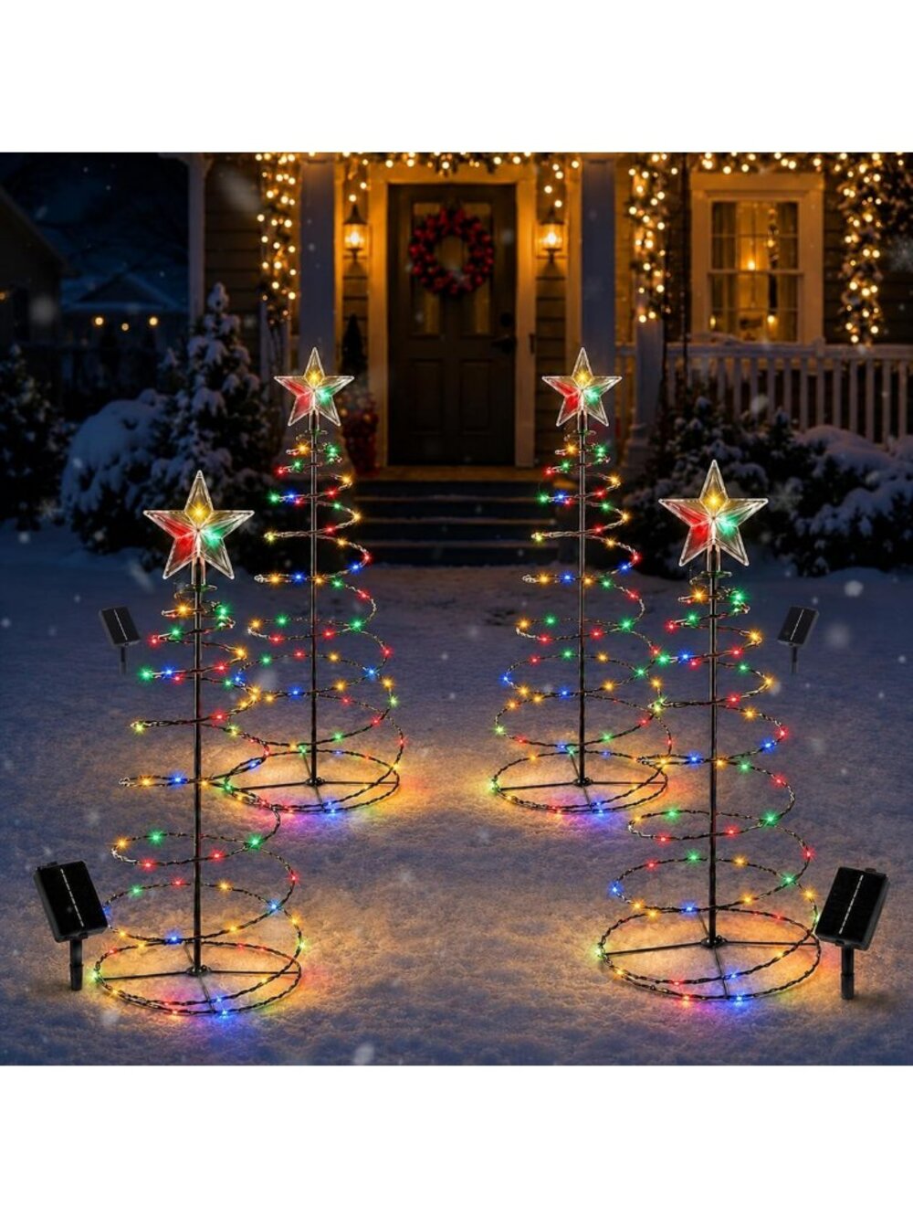 4 Pack 29" Spiral Solar Christmas Tree Lights - Outdoor Holiday Decor
